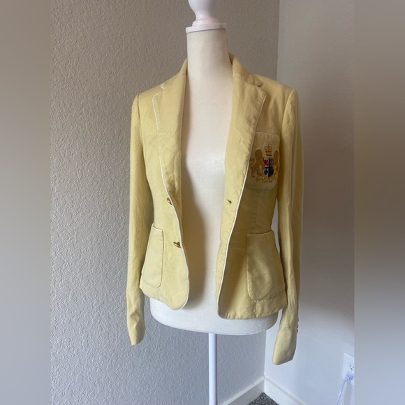 Y2k Preppy Ralph Lauren Rugby Yellow Wool Blazer - Picture 11 of 12